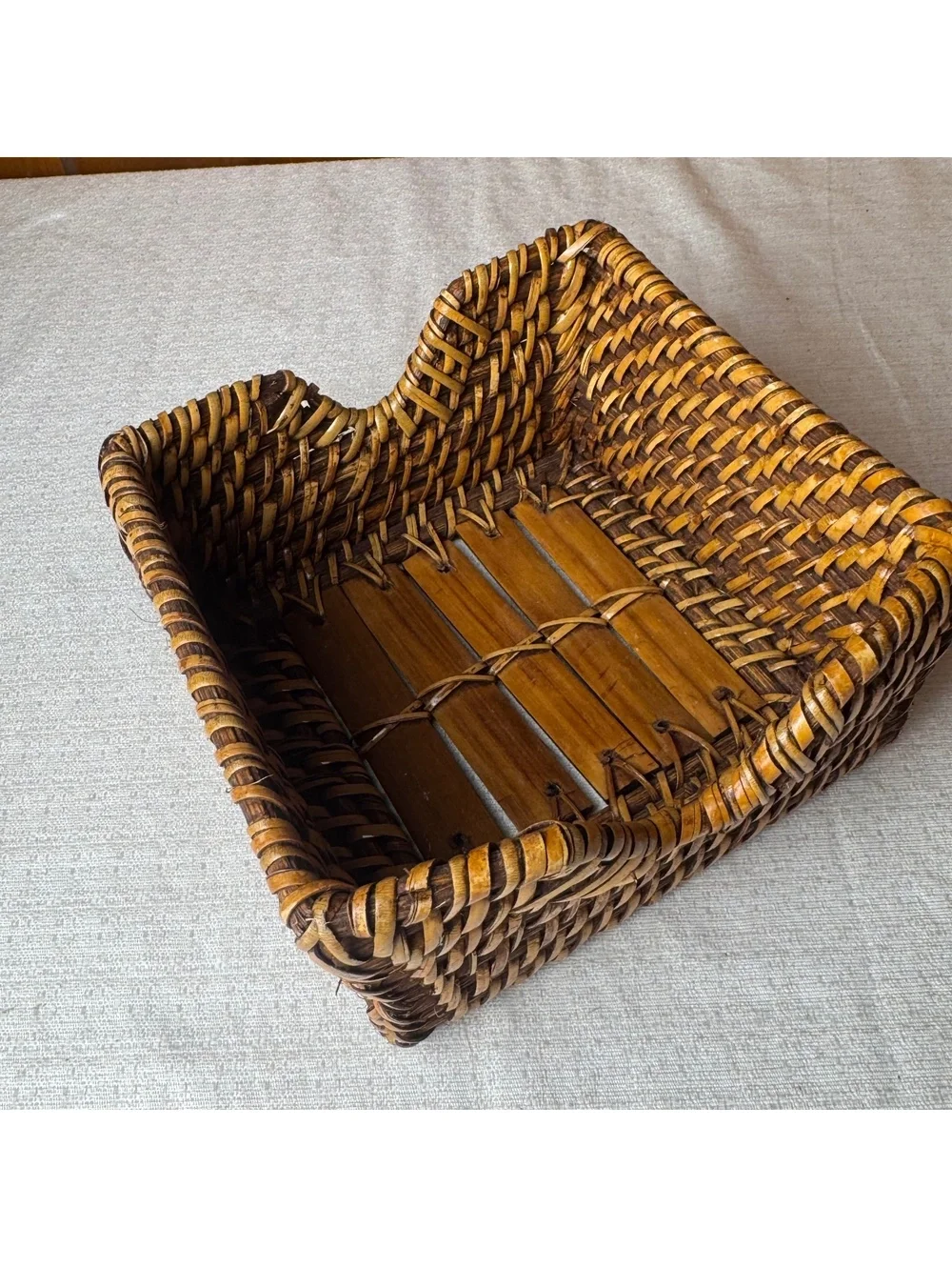 Vintage Wicker Napkin Holder Woven Rattan Basket Rustic Kitchen Table Decor